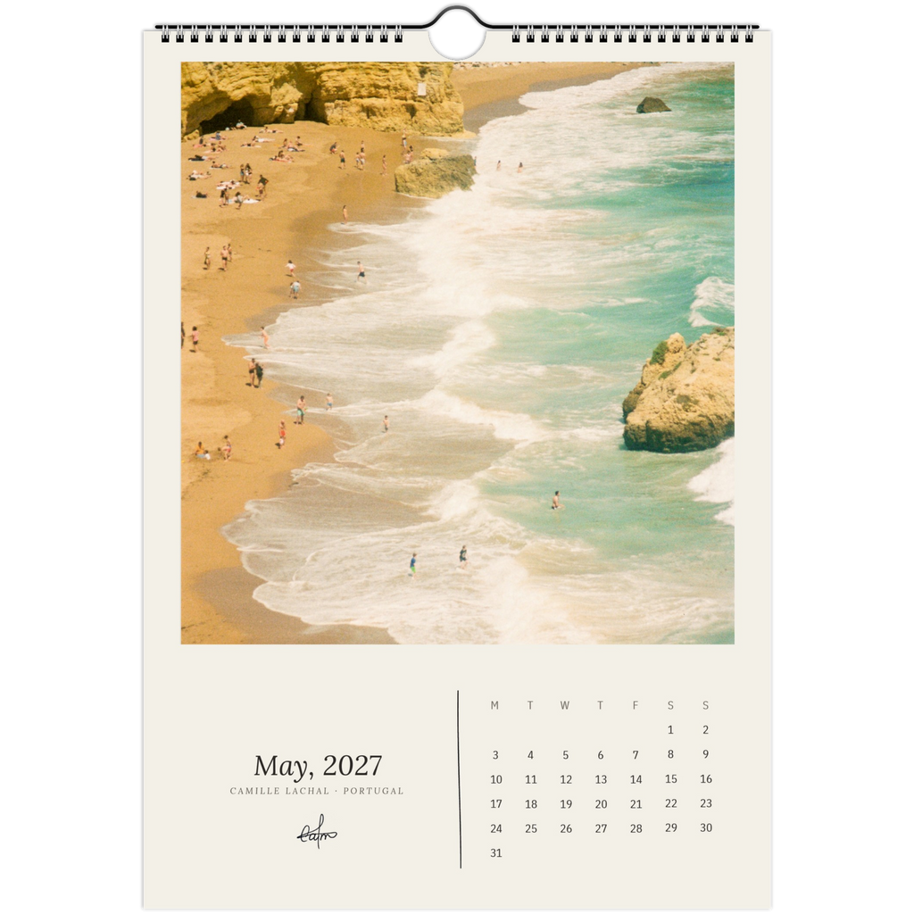 2027 Portugal wall calendar, A4 — page preview, analog film photography of Lisbon and the coast