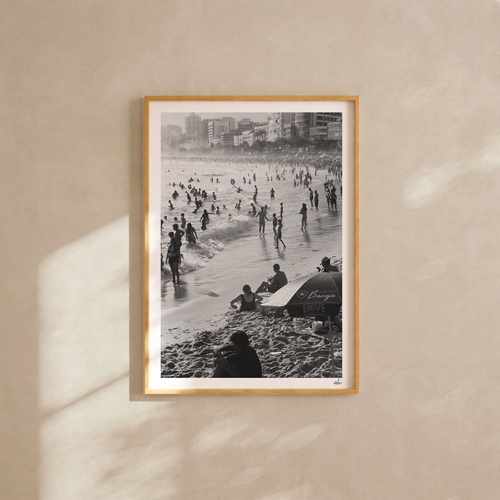 Brazil Fine Art Print - Ipanema Beach Crowd | Black & White Analog Film Photography | Rio de Janeiro Wall Art