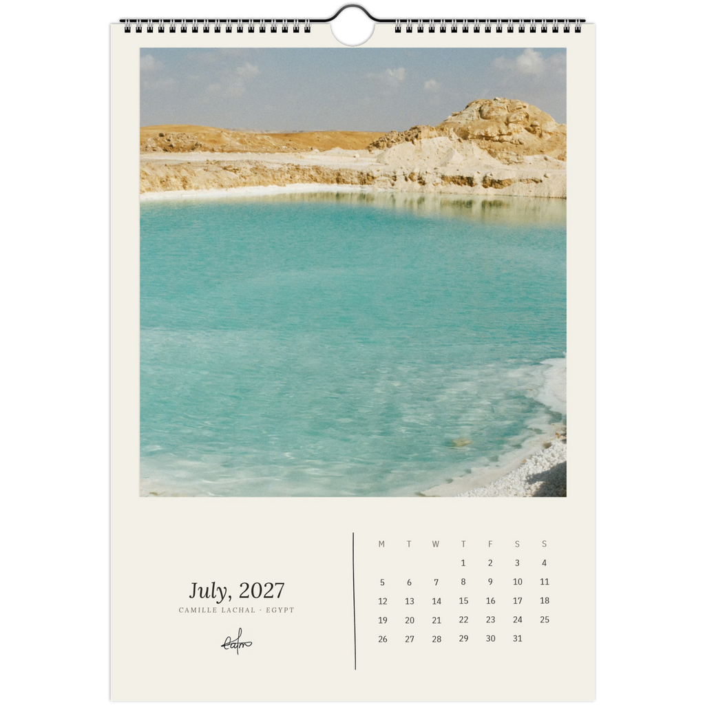 2027 Egypt wall calendar, A4 — page preview, analog film photography of the Nile and the desert