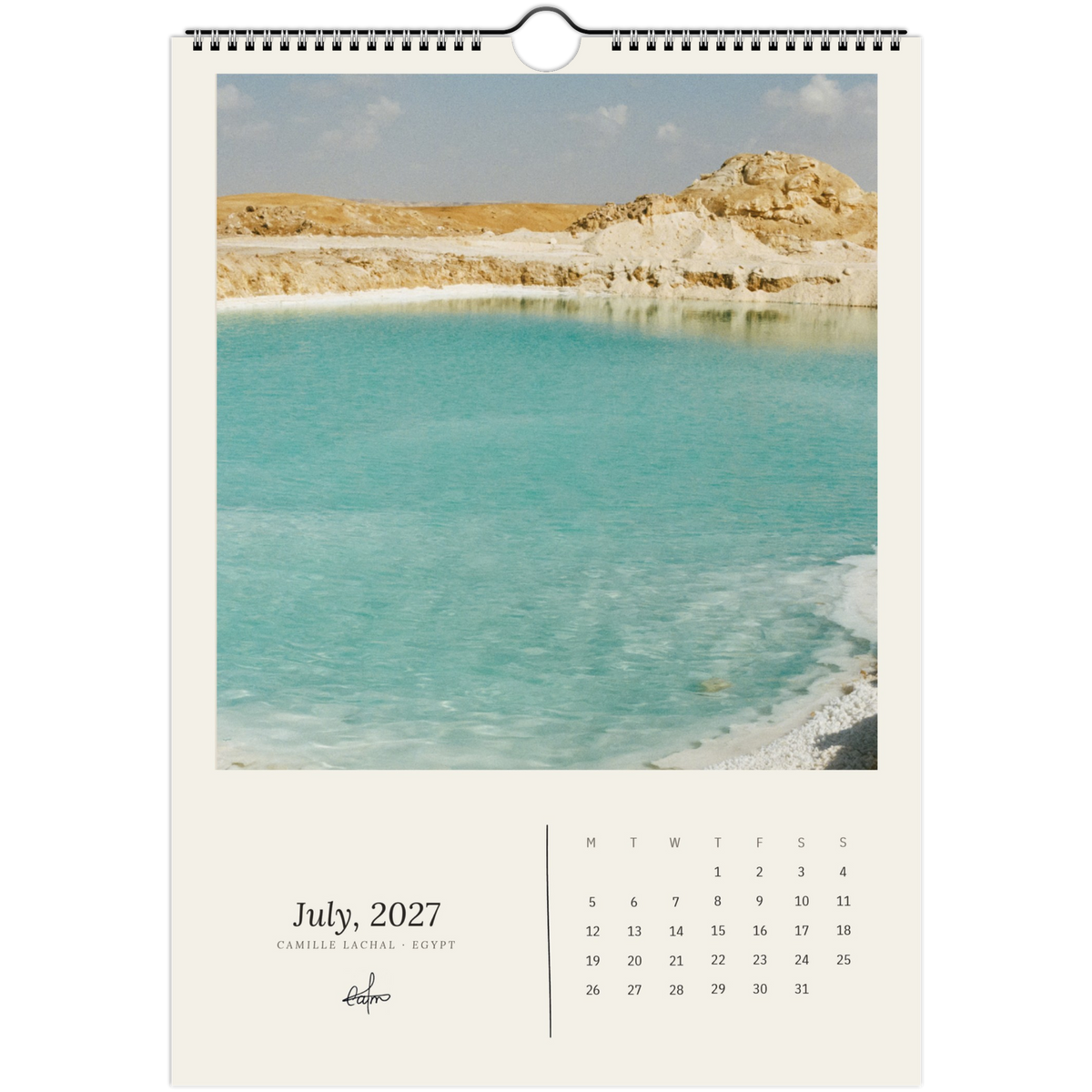 2027 Egypt wall calendar, A4 — page preview, analog film photography of the Nile and the desert