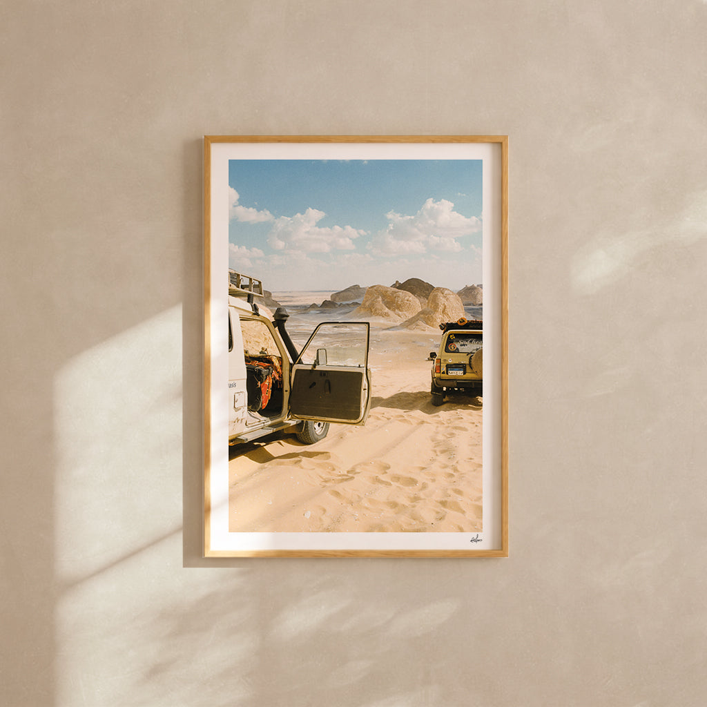 Egypt Travel Fine Art Print — White Desert 4x4 | Analog Film Photography | Desert Wall Art