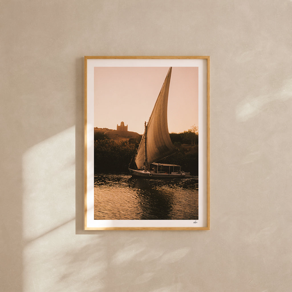 Egypt Travel Fine Art Print — Aswan Felucca & Mausoleum | Analog Film Photography | Nile River Wall Art