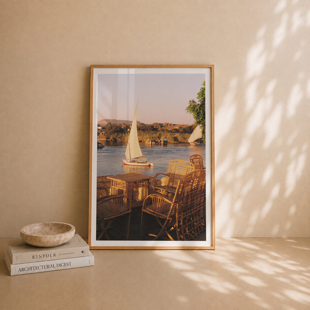 Egypt Travel Fine Art Print — Assouan Feluccas at Sunset | Analog Film Photography | Nile River Wall Art