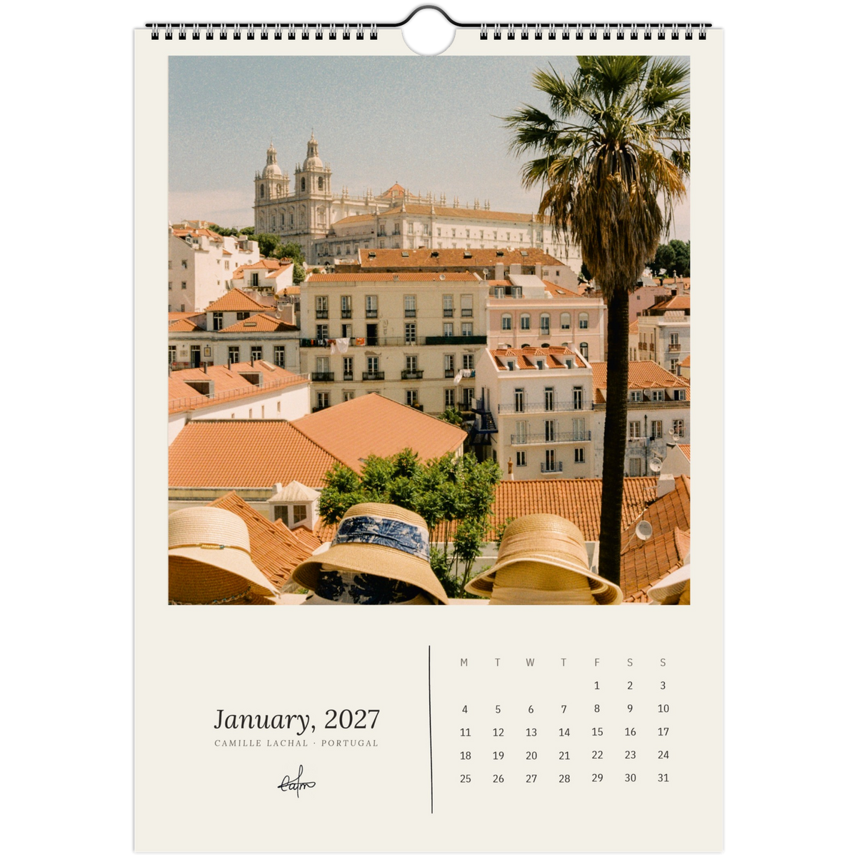 2027 Portugal wall calendar, A4 — page preview, analog film photography of Lisbon and the coast