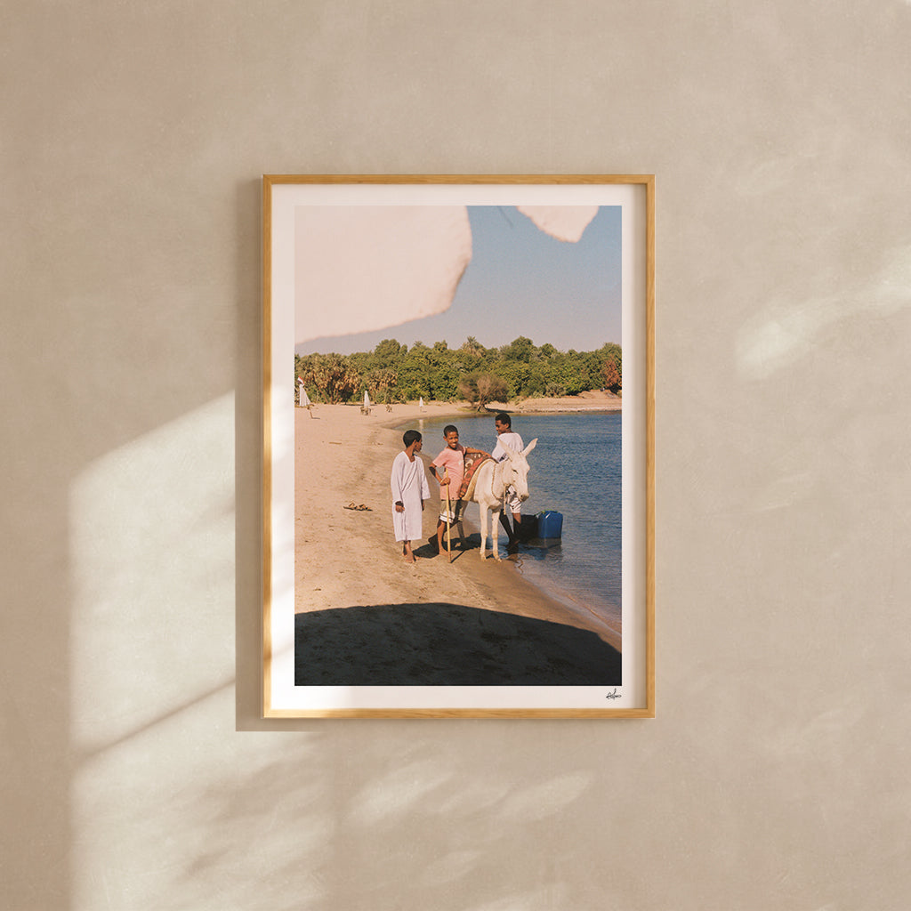 Egypt Travel Fine Art Print — Nile River Boys & Donkey | Analog Film Photography | Egypt Wall Art