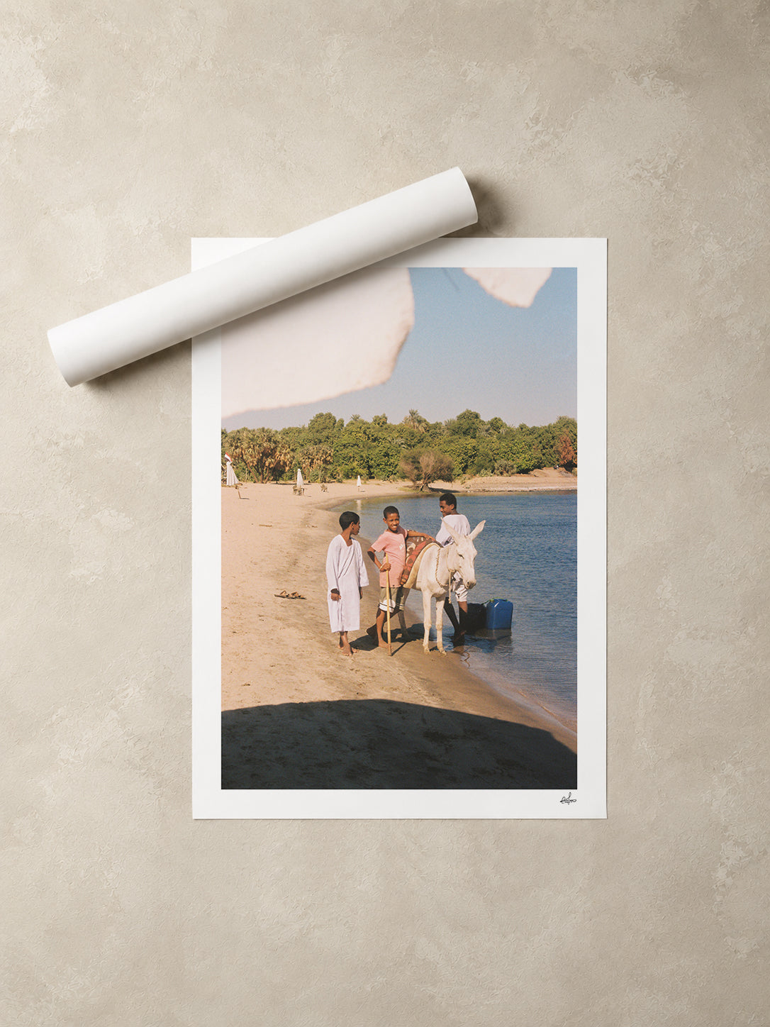 Egypt Travel Fine Art Print — Nile River Boys & Donkey | Analog Film Photography | Egypt Wall Art