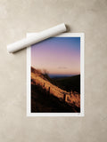 Winter dusk over the Chaîne des Puys, Auvergne, France — unframed fine art print lying flat beside a rolled print