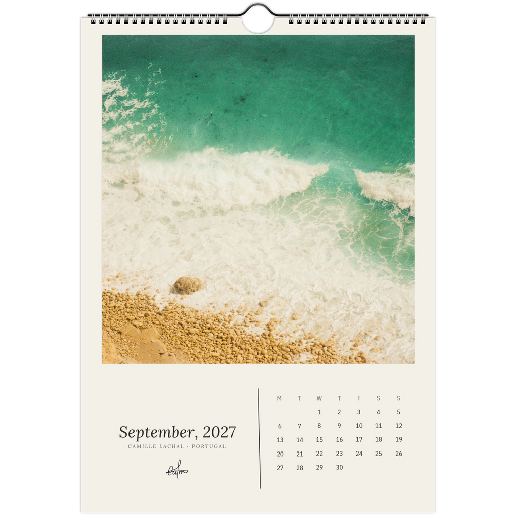2027 Portugal wall calendar, A4 — page preview, analog film photography of Lisbon and the coast