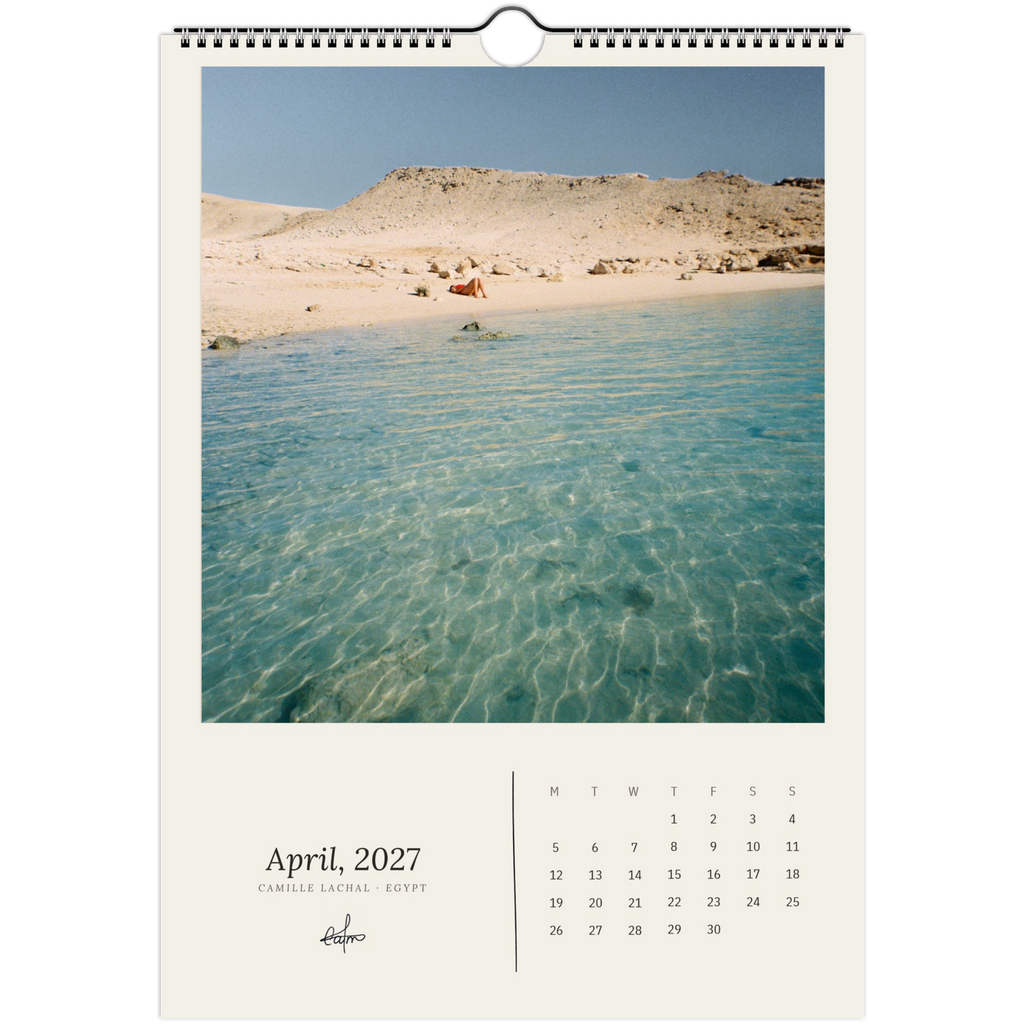2027 Egypt wall calendar, A4 — page preview, analog film photography of the Nile and the desert
