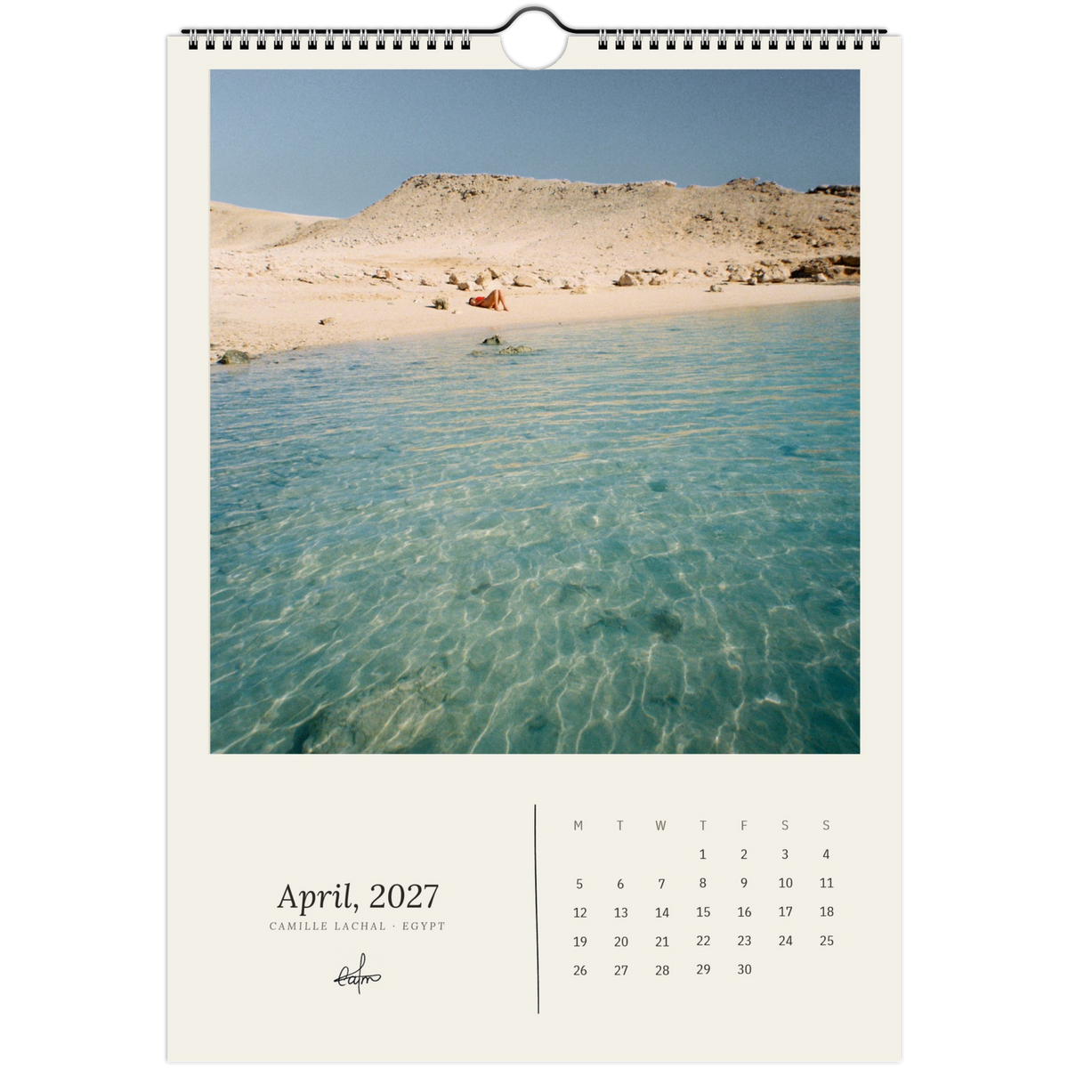 2027 Egypt wall calendar, A4 — page preview, analog film photography of the Nile and the desert