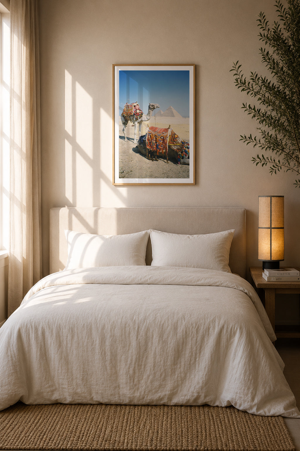 Ägypten Reise-Kunstdruck — Pyramiden von Gizeh & Kamele | Analog-Filmfotografie | Ägypten-Wandkunst