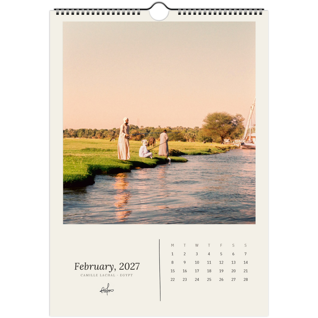 2027 Egypt wall calendar, A4 — page preview, analog film photography of the Nile and the desert