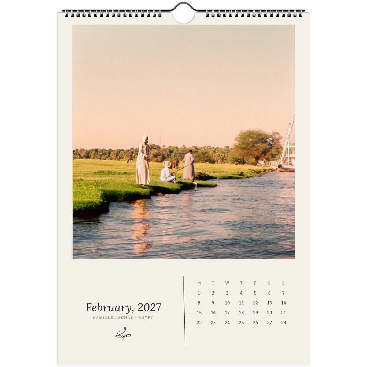 2027 Egypt wall calendar, A4 — page preview, analog film photography of the Nile and the desert