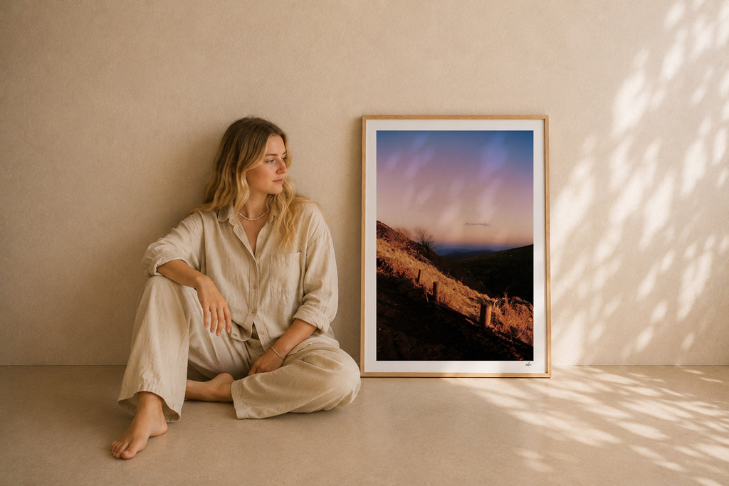 Frankreich Kunstdruck - Chaîne des Puys Winter Dusk | Analoges Filmfoto | Auvergne Wandkunst