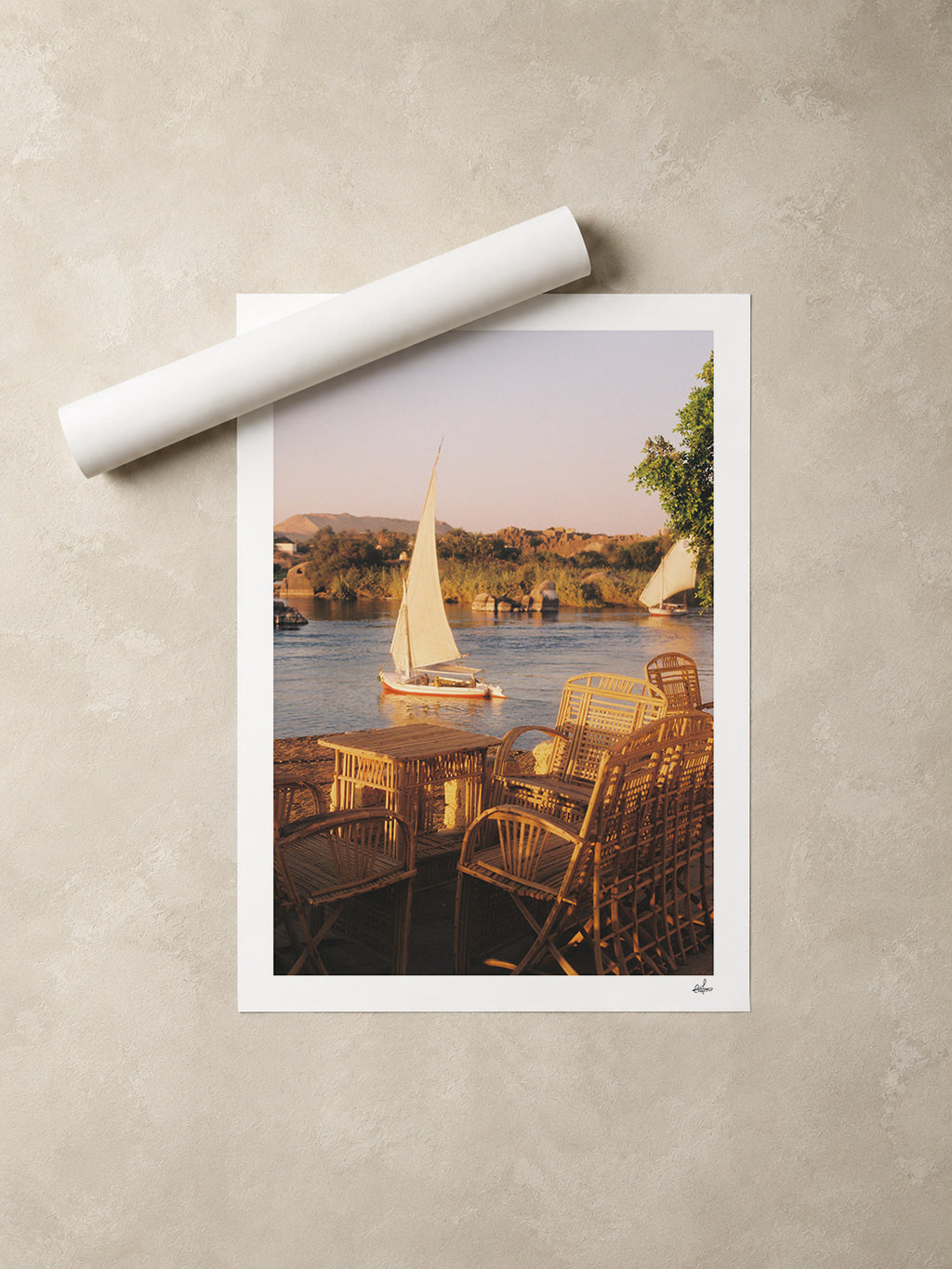 Egypt Travel Fine Art Print — Assouan Feluccas at Sunset | Analog Film Photography | Nile River Wall Art