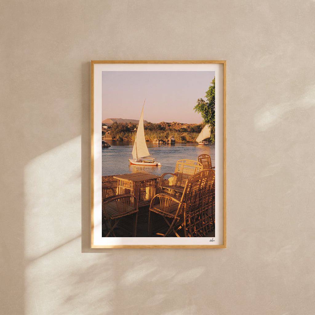 Egypt Travel Fine Art Print — Assouan Feluccas at Sunset | Analog Film Photography | Nile River Wall Art