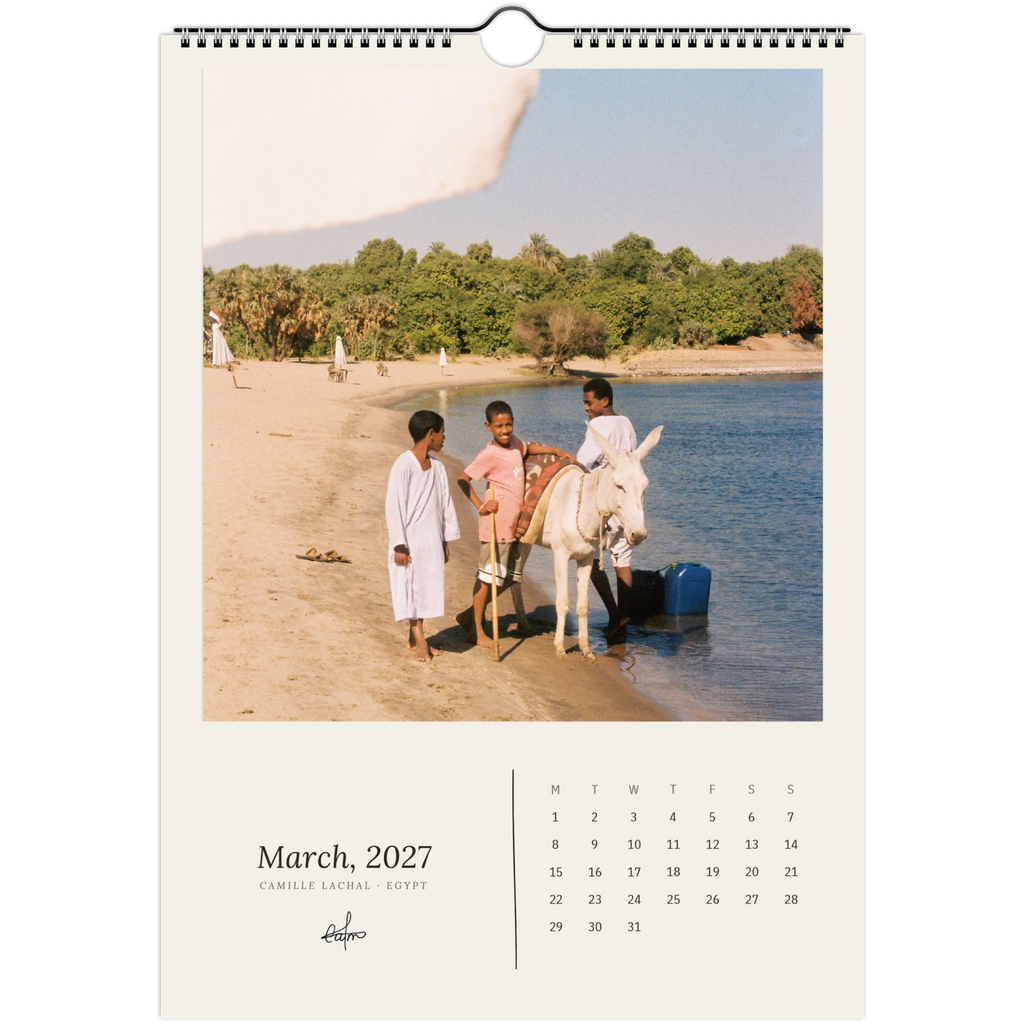 2027 Egypt wall calendar, A4 — page preview, analog film photography of the Nile and the desert