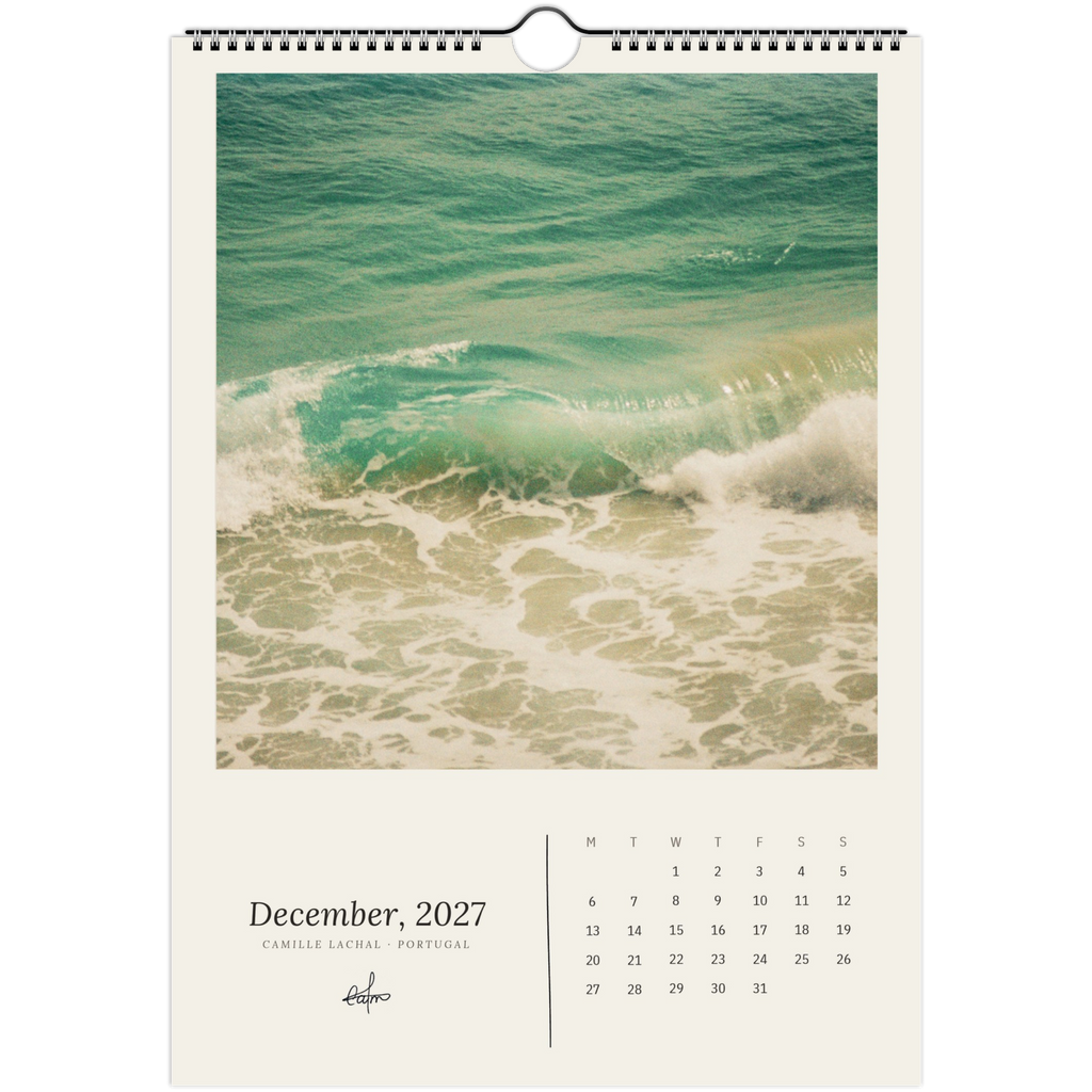 2027 Portugal wall calendar, A4 — page preview, analog film photography of Lisbon and the coast