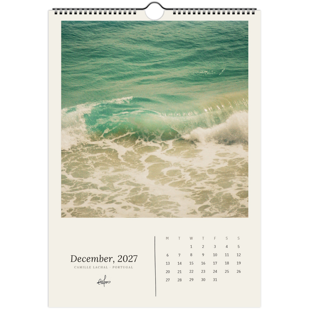 2027 Portugal wall calendar, A4 — page preview, analog film photography of Lisbon and the coast
