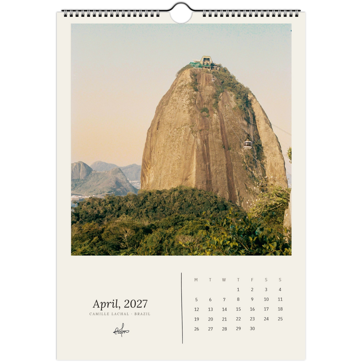2027 Brazil wall calendar, A4 — page preview, analog film photography of Rio de Janeiro
