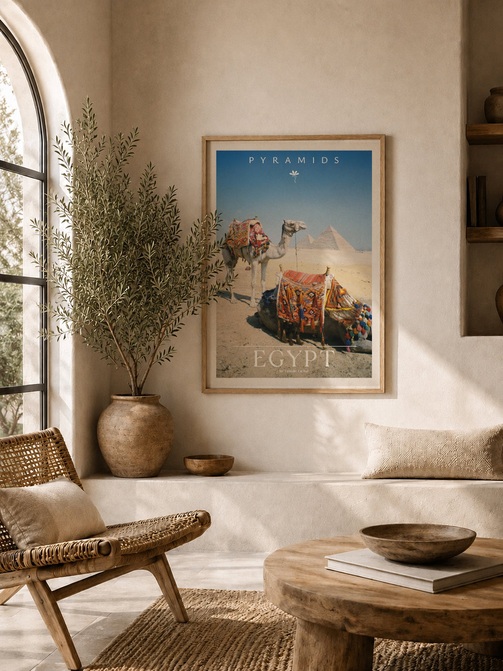 Egypt Travel Fine Art Print — Pyramids of Giza & Camels | Analog Film Photography Poster | Egypt Wall Art