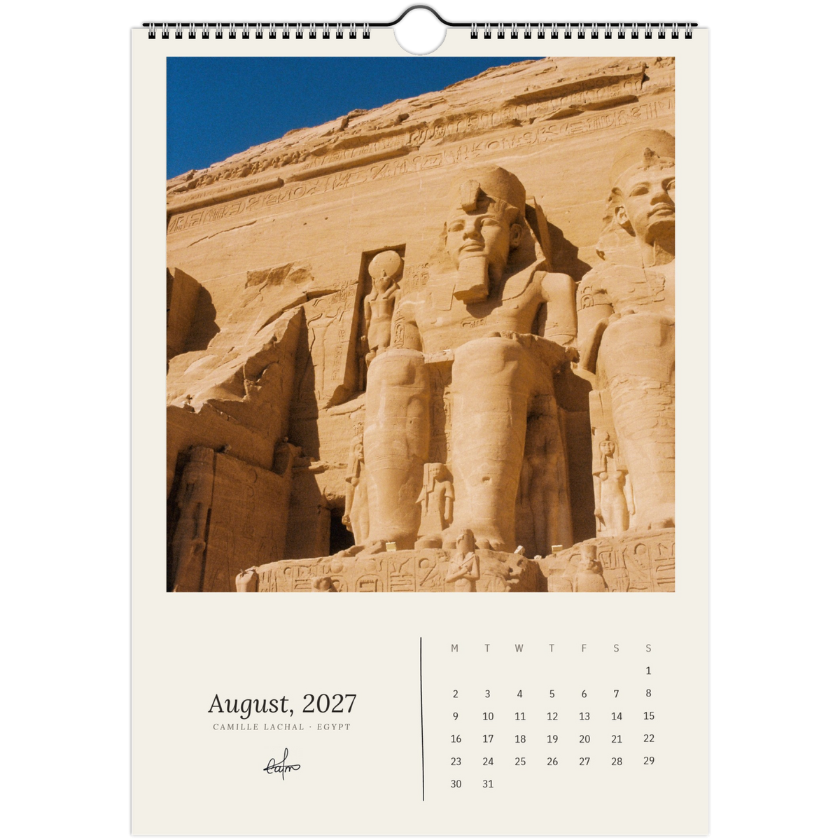 2027 Egypt wall calendar, A4 — page preview, analog film photography of the Nile and the desert