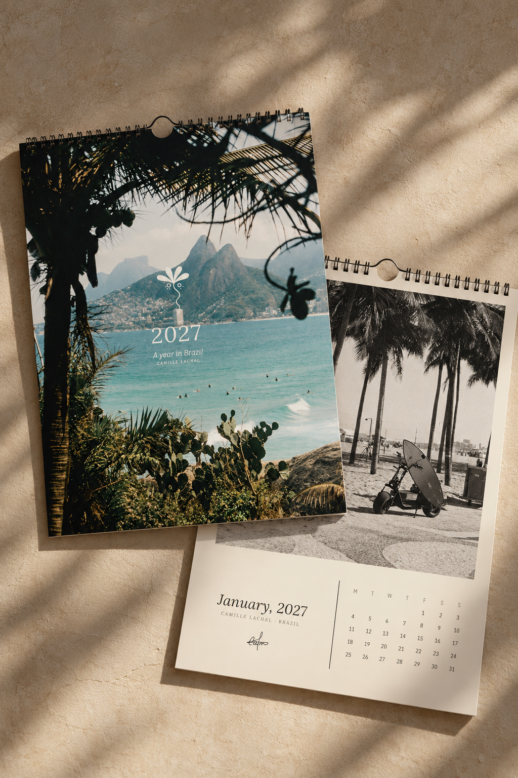 2027 Brazil wall calendar by Film by Cami hanging in tropical light — analog film photography of Rio de Janeiro