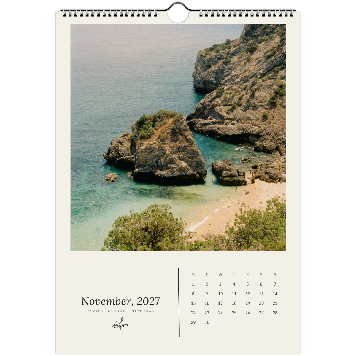 2027 Portugal wall calendar, A4 — page preview, analog film photography of Lisbon and the coast