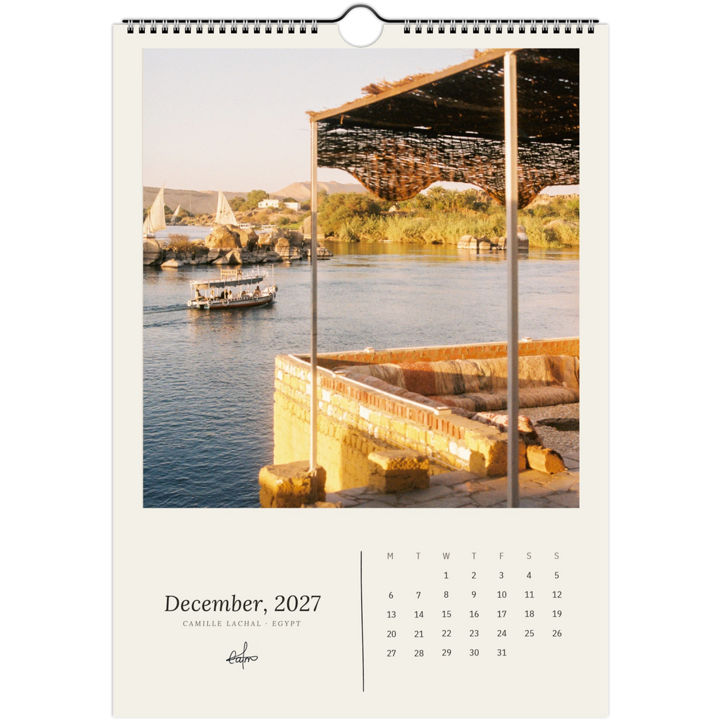 2027 Egypt wall calendar, A4 — page preview, analog film photography of the Nile and the desert