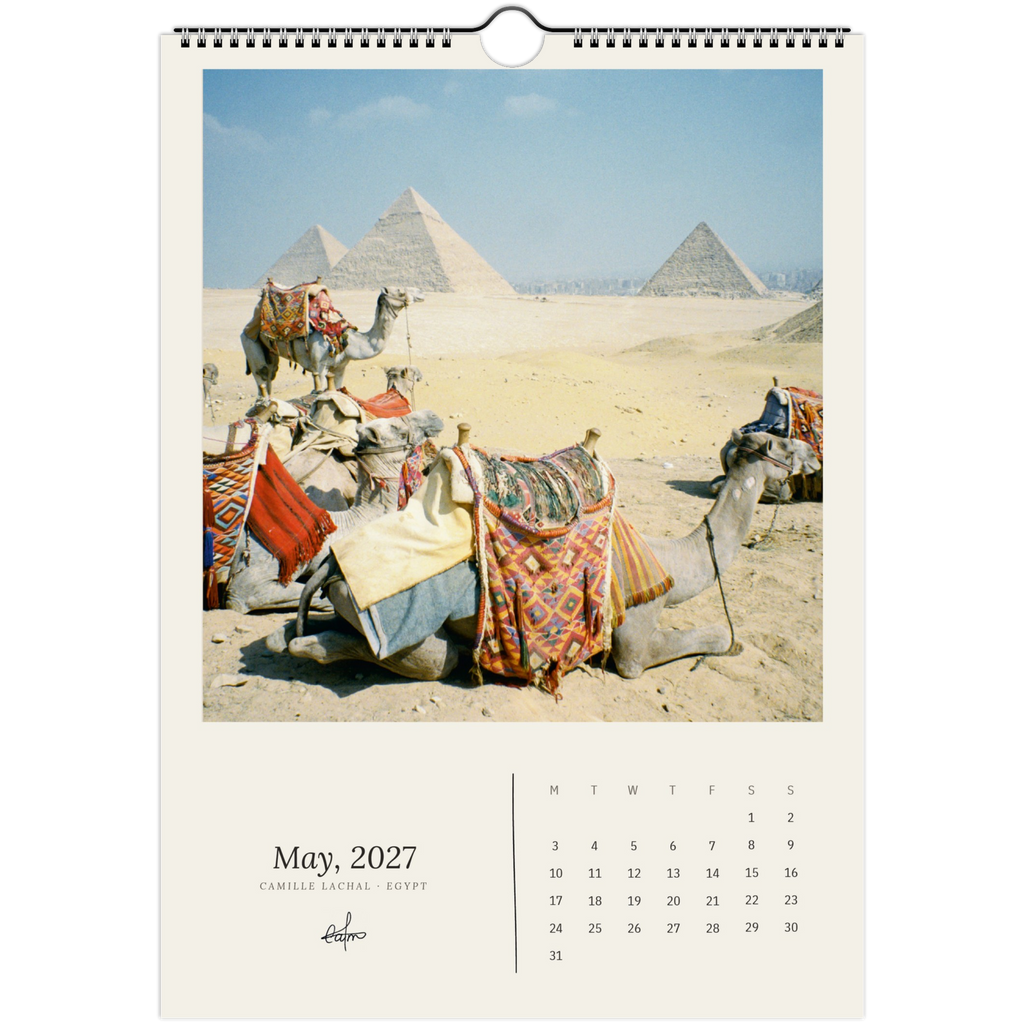 2027 Egypt wall calendar, A4 — page preview, analog film photography of the Nile and the desert
