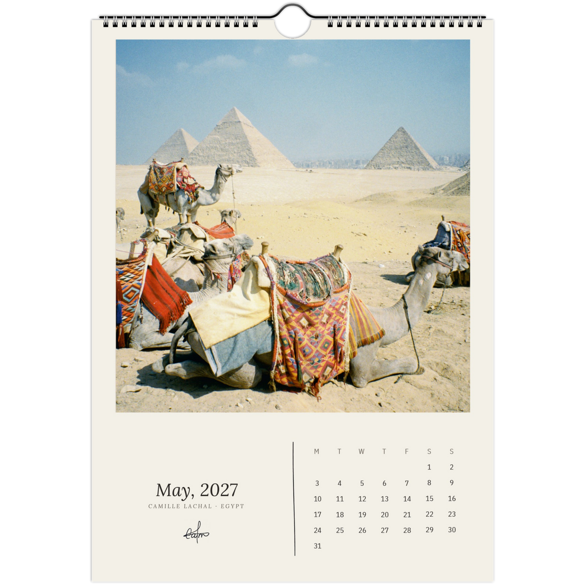 2027 Egypt wall calendar, A4 — page preview, analog film photography of the Nile and the desert