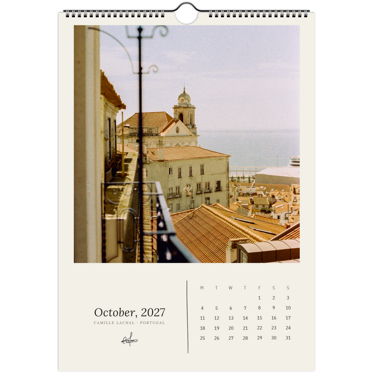 2027 Portugal wall calendar, A4 — page preview, analog film photography of Lisbon and the coast