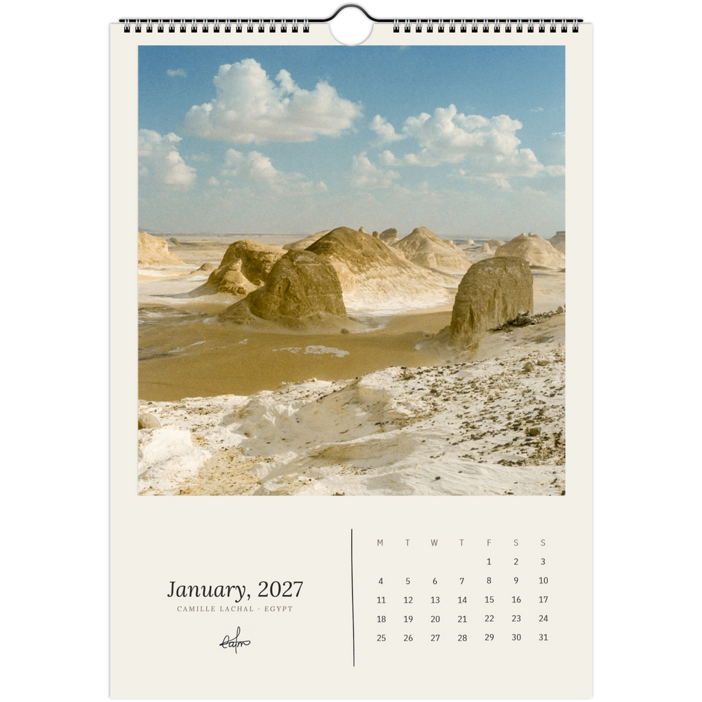 2027 Egypt wall calendar, A4 — page preview, analog film photography of the Nile and the desert