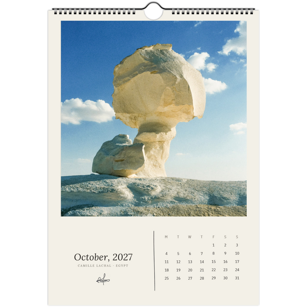 2027 Egypt wall calendar, A4 — page preview, analog film photography of the Nile and the desert