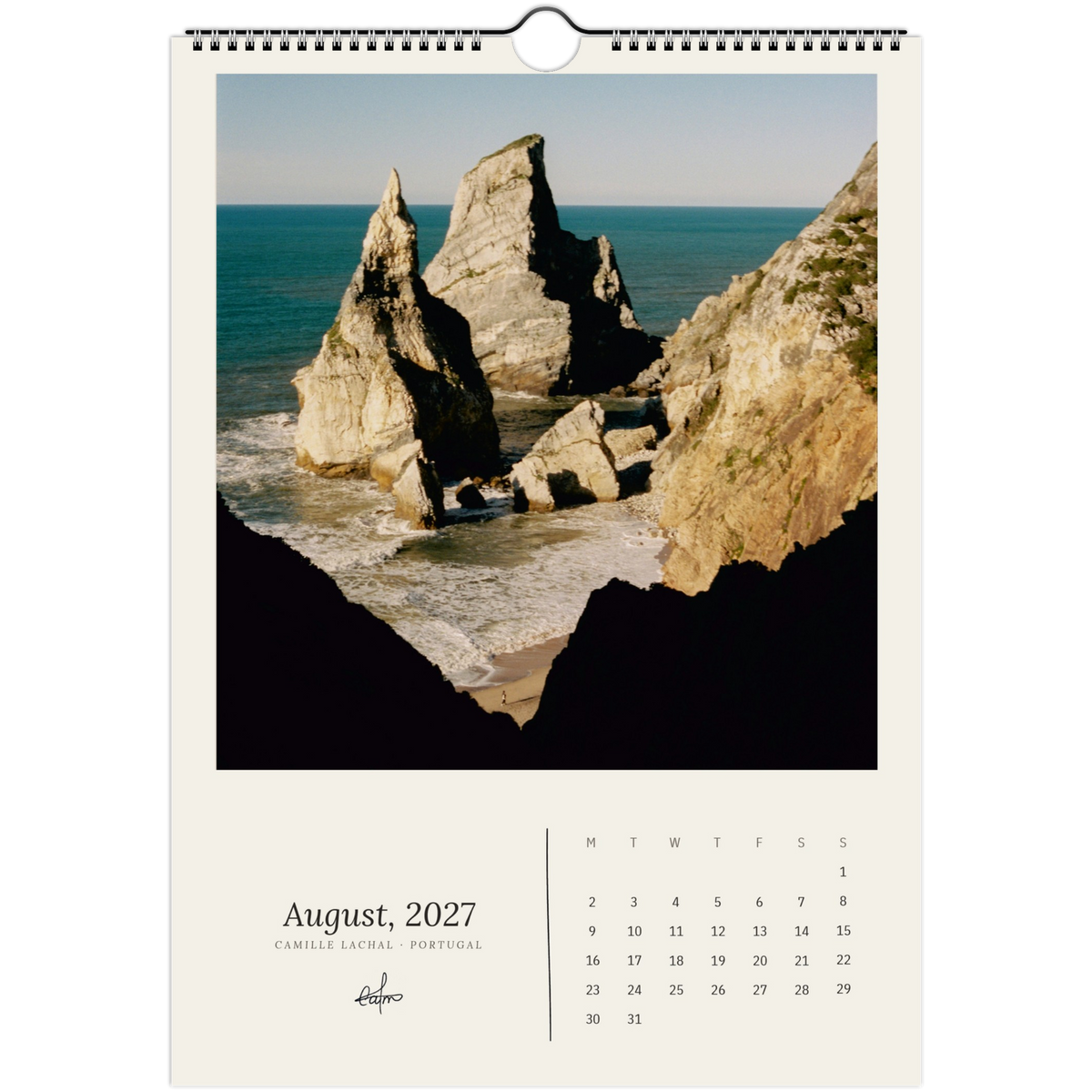 2027 Portugal wall calendar, A4 — page preview, analog film photography of Lisbon and the coast