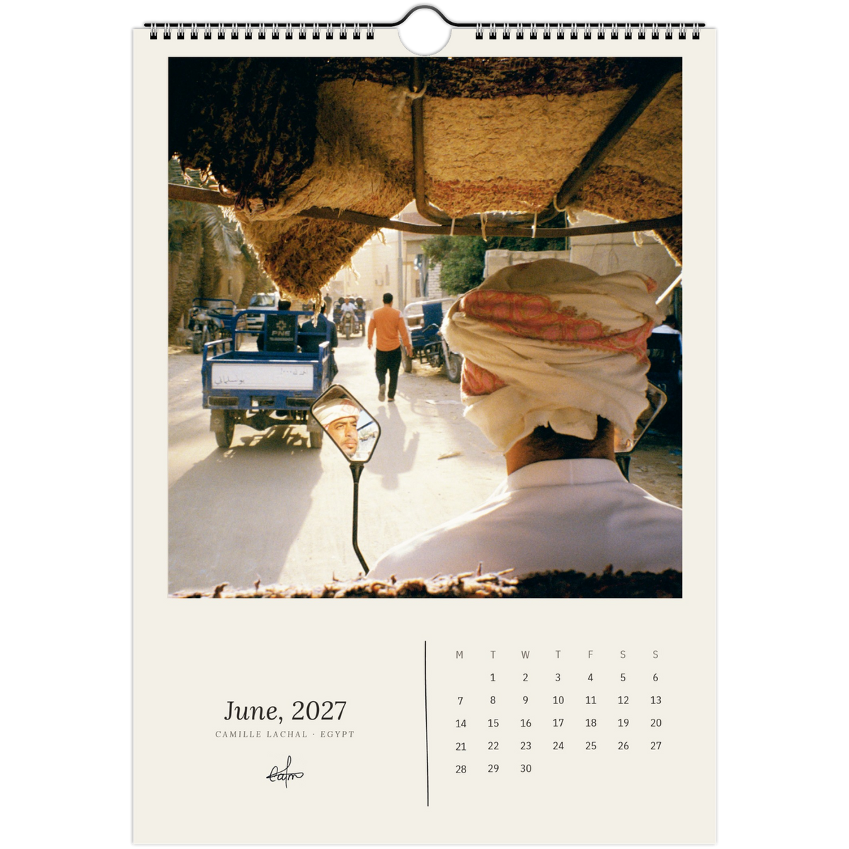 2027 Egypt wall calendar, A4 — page preview, analog film photography of the Nile and the desert