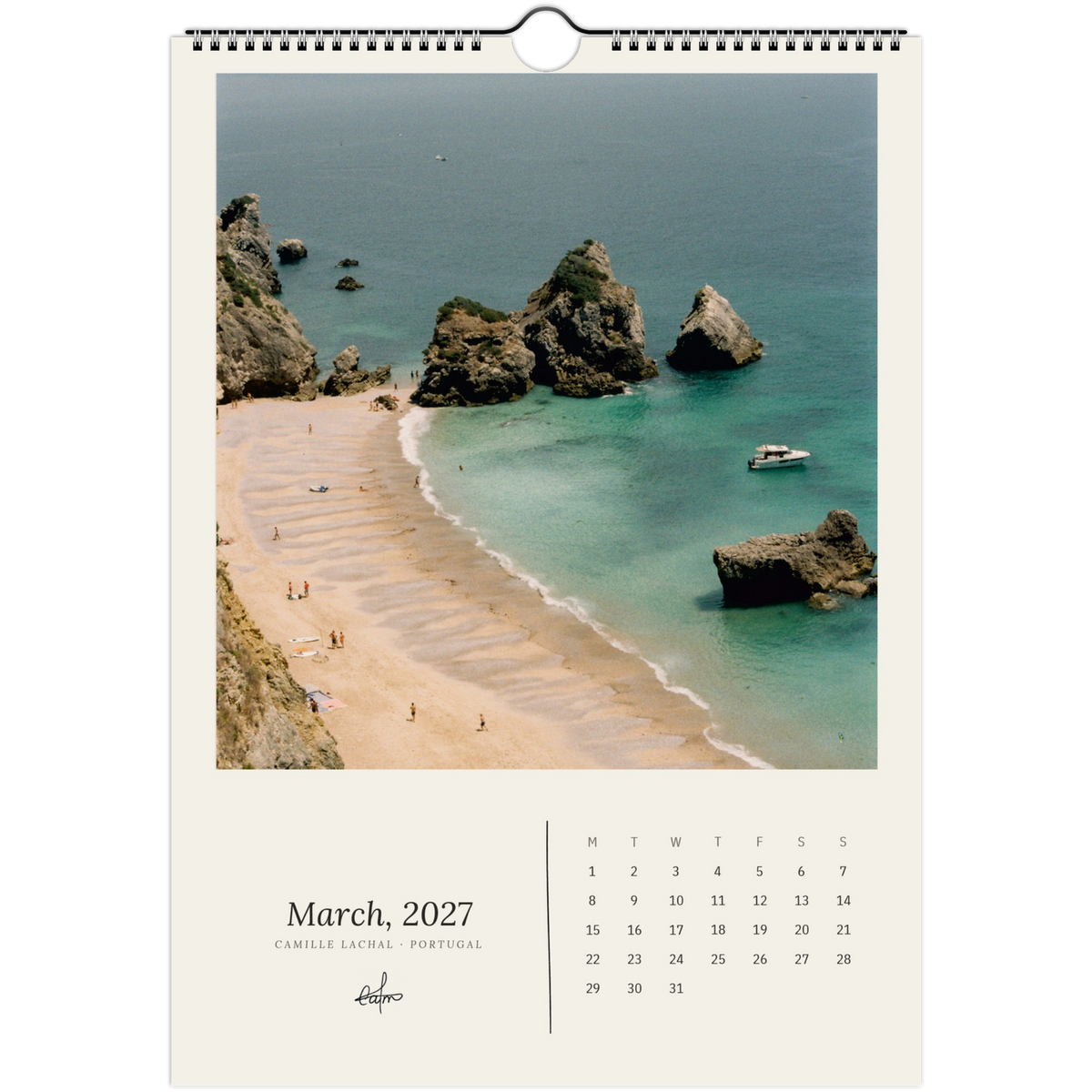 2027 Portugal wall calendar, A4 — page preview, analog film photography of Lisbon and the coast