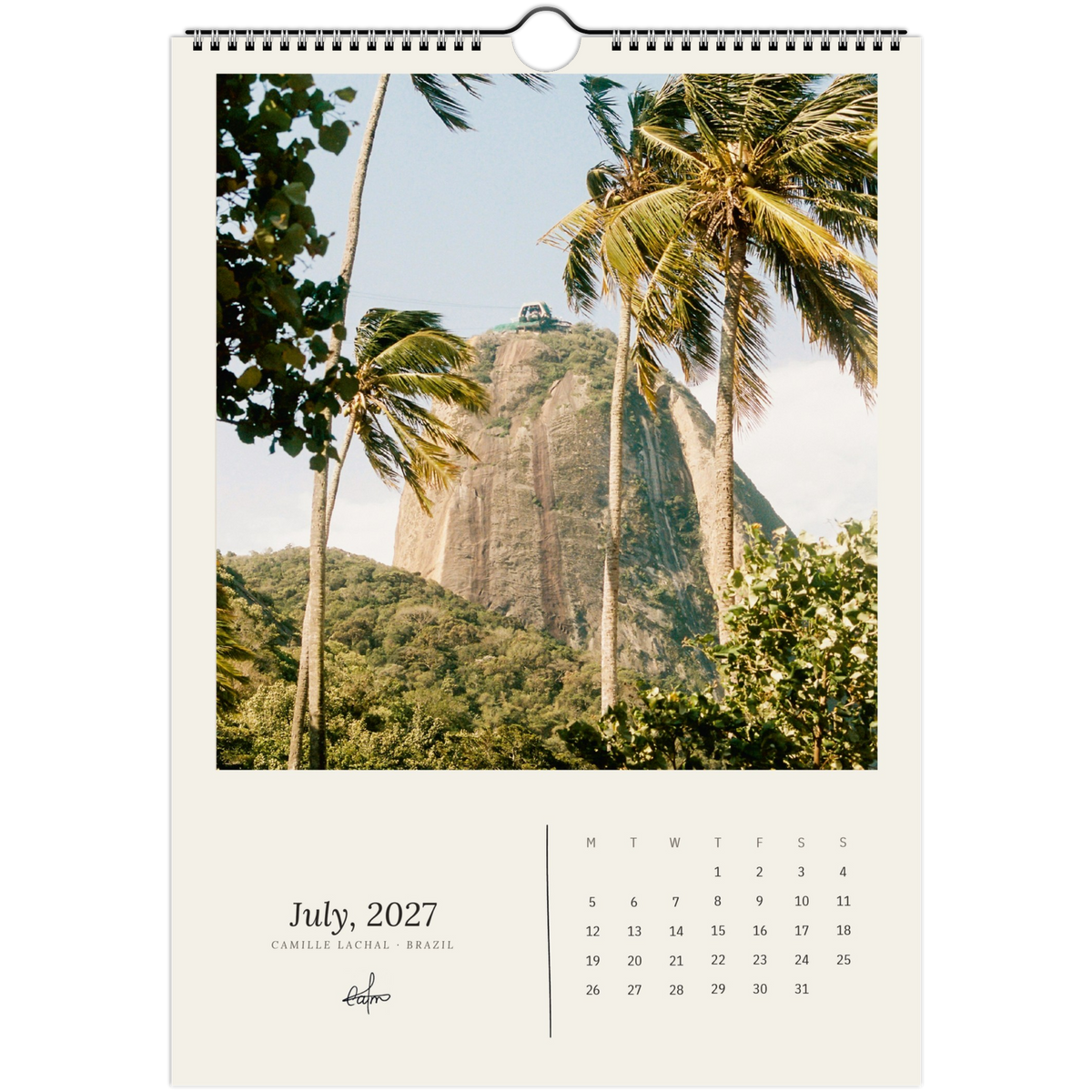 2027 Brazil wall calendar, A4 — page preview, analog film photography of Rio de Janeiro
